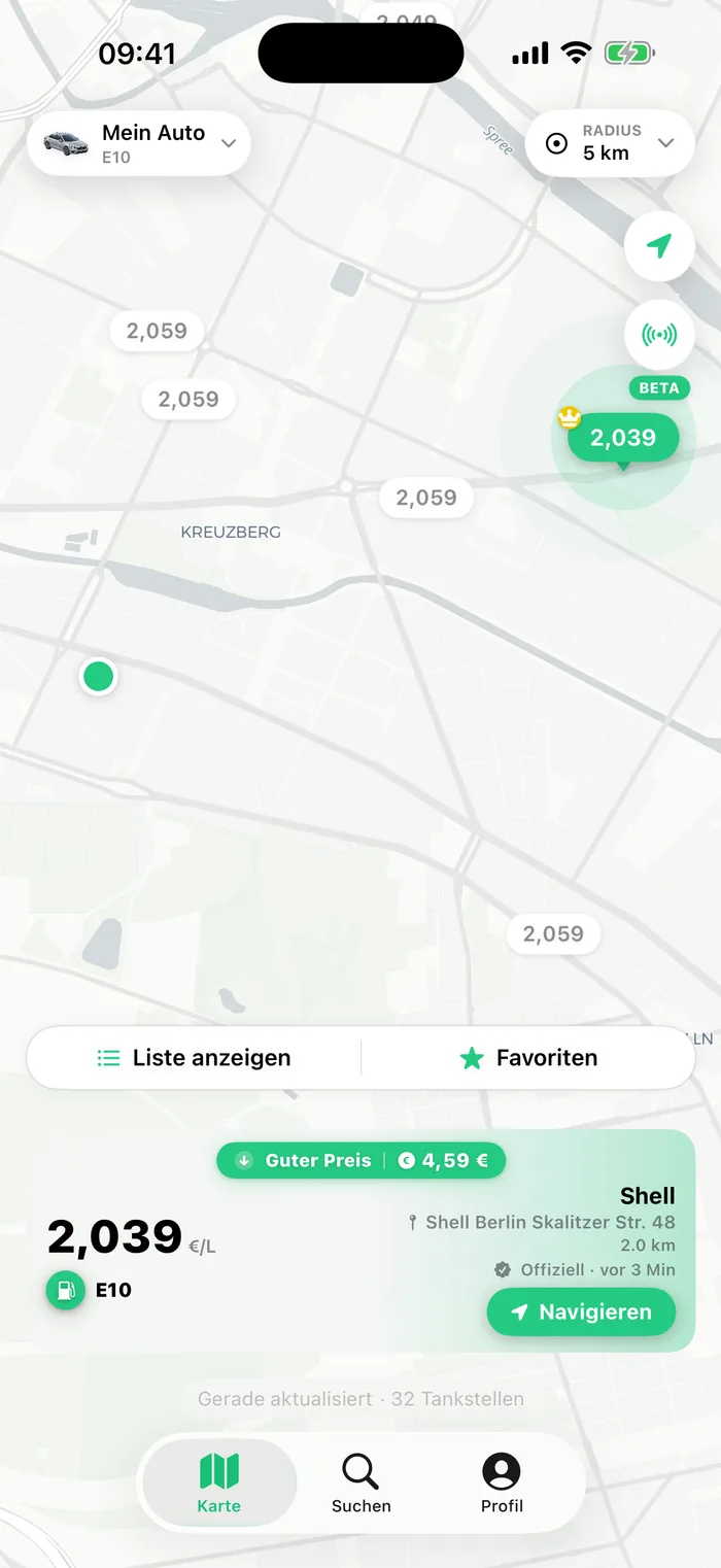 Mapa de Refil con la más barata en verde