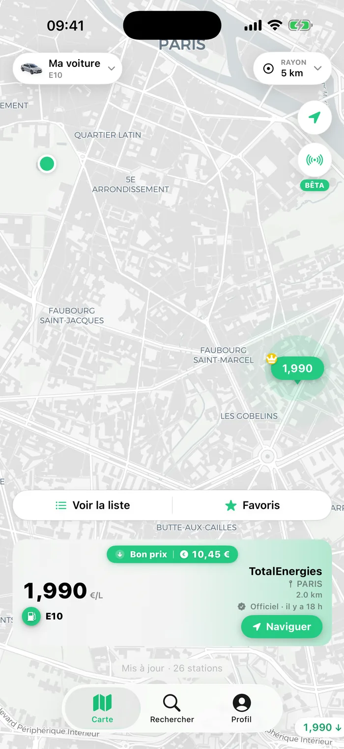 Refil: el mapa resalta en verde la gasolinera mas barata cerca de ti
