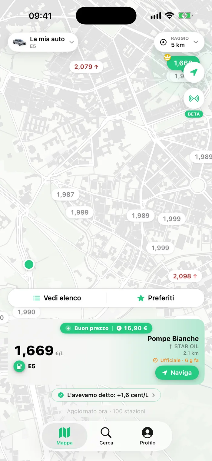 Mapa de Refil con la más barata en verde